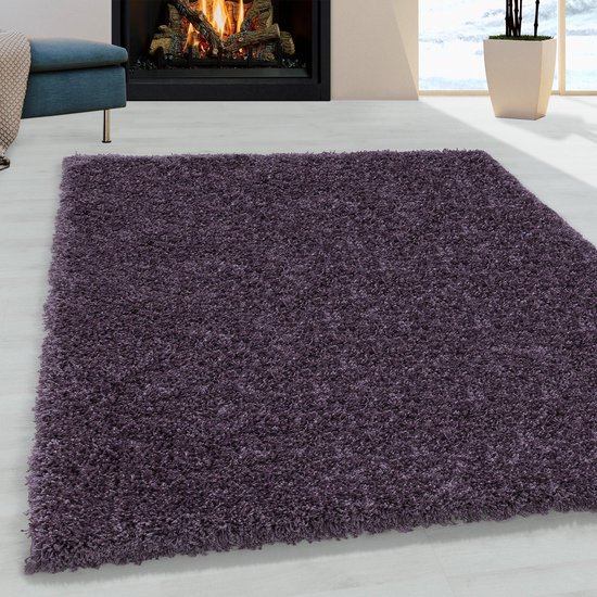 Tapis violet à poils longs - 120x170cm - Moderne - Salon - Salon - Chambre - Salle à manger