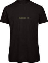 T-shirt Zwart L - nummer 14 - olijfgroen - soBAD. | T-shirt unisex | T-shirt man | T-shirt dames | Voetbalheld | Voetbal | Legende