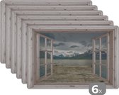 Placemat - Placemats kunststof - Doorkijk - Berg - Steiger - 45x30 cm - 6 stuks - Hittebestendig - Anti-Slip - Onderlegger - Afneembaar