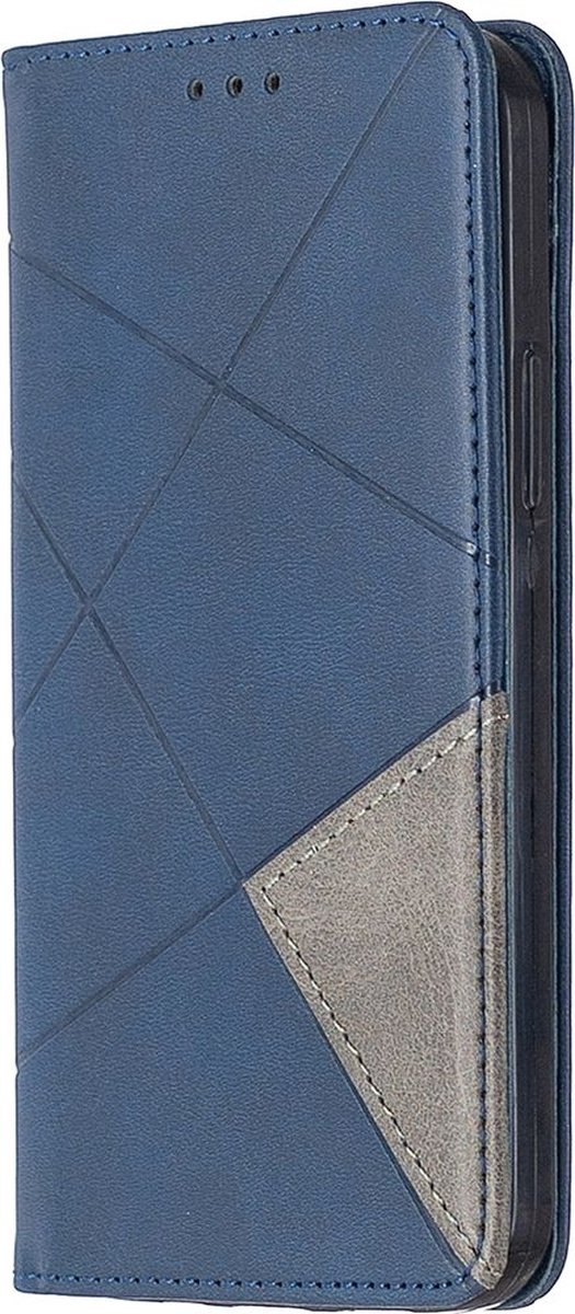 Mobigear Telefoonhoesje geschikt voor Apple iPhone 12 Hoesje | Mobigear Rhombus Slim Bookcase | Pasjeshouder voor 2 Pasjes | Telefoonhoesje voor Pinpas / OV Kaart / Rijbewijs - Blauw