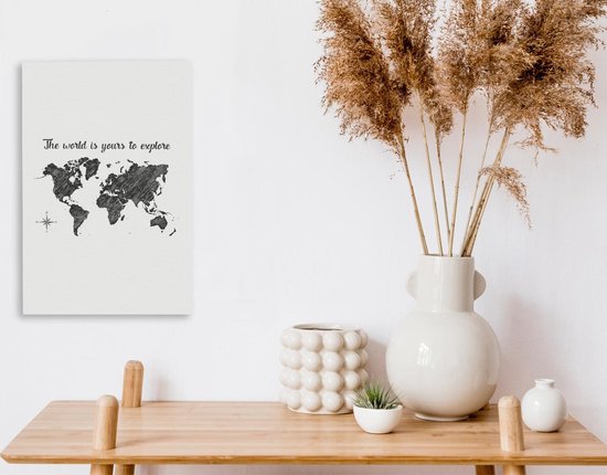 Décoration murale Carte du Wereldkaart - Citations - Zwart - Wit - Toile - 20x30 cm