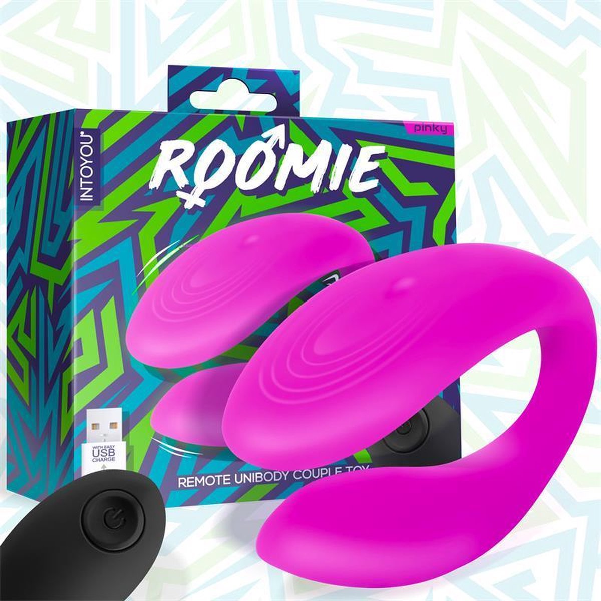 INTOYOU - Roomie Couples Vibrator Pink Liquid Silicone Unibody Remote Control Usb