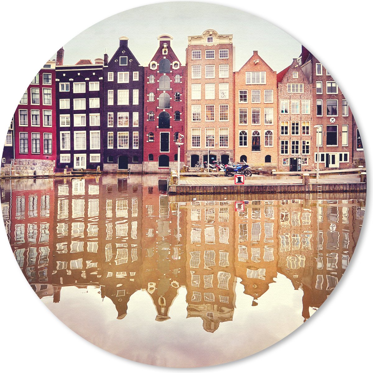 Muismat rond 30x30 cm - Mousepad Amsterdam - Huis - Reflectie - Ronde muismatten