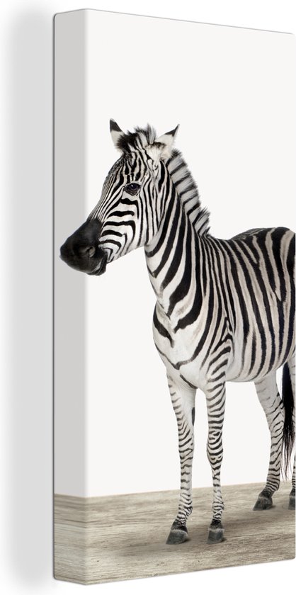 Toile enfant en Canvasdoek - Tableau toile animaux - Zebra - Animaux - Safari - Wit - Décoration murale - Enfants - Décoration chambre enfant - 20x40 cm