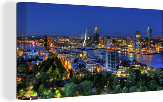 Canvas schilderij 160x80 cm - Wanddecoratie Rotterdam - Nederland - Skyline - Muurdecoratie woonkamer - Slaapkamer decoratie - Kamer accessoires - Schilderijen