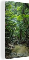 Canvas Schilderij Riviertje in tropische jungle - 40x80 cm - Wanddecoratie