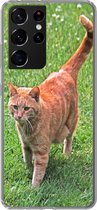 Geschikt voor Samsung Galaxy S21 Ultra hoesje - Kat - Rood - Kater - Meisjes - Kinderen - Jongens - Kind - Siliconen Telefoonhoesje