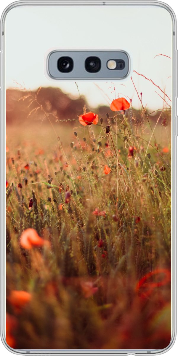 Geschikt voor Samsung Galaxy S10e hoesje - Zonsondergang - Bloemen - Rood - Siliconen Telefoonhoesje