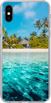 Geschikt voor iPhone Xs hoesje - Strand - Palmbomen - Zee - Siliconen Telefoonhoesje