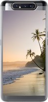 Geschikt voor Samsung Galaxy A80 hoesje - Strand - Zee - Palmboom - Siliconen Telefoonhoesje