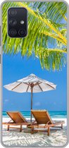 Samsung Galaxy A51 hoesje - Palmboom - Strandstoel - Parasol - Siliconen Telefoonhoesje