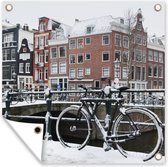 Tuinposters Amsterdam - Fiets - Winter - 50x50 cm - Tuindoek - Buitenposter