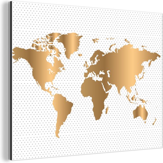 Wereldkaart Goud Stippen aluminium | Wereldkaart Wanddecoratie Aluminium