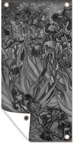 Schuttingposter Irissen - Vincent van Gogh - Zwart - wit - 100x200 cm - Tuindoek