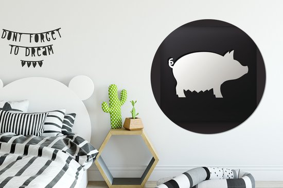 Une illustration d'un cochon sur fond noir. Cercle mural aluminium ⌀ 140 cm