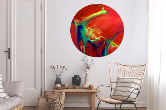 WallCircle - Wall Circle - Wall Circle Indoor - Art - Encre - Couleurs - Psychédélique - 120x120 cm - Décoration murale - Peintures Ronds XXL