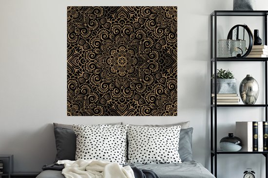 Sticker Muursticker Goud - Motif doré sur fond noir - 120x120 cm - Film adhésif autocollant - Sticker mural repositionnable XXL /