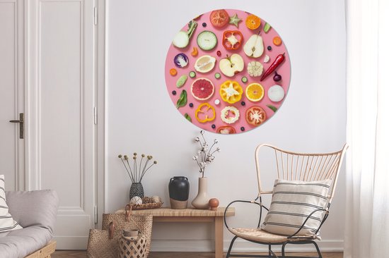 WallCircle - Cercle Mural - Cercle Mural - Légumes - Fruits - Rose - Aluminium - Dibond - 120x120 cm - Intérieur et Extérieur XXL