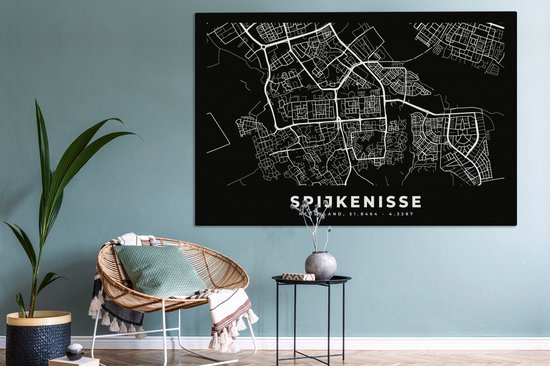 Carte Peinture sur Toile - Spijkenisse - Zwart - 150x100 cm - Décoration murale