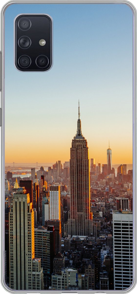 Telefoonhoesje Geschikt voor Samsung Galaxy A71 hoesje - New York - Skyline - Zonsondergang - Siliconen Telefoonhoesje Telefoonhoesje