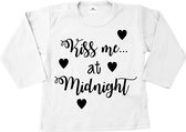 Shirt wit kind kiss me at midnight-nieuwjaars shirt kind-Maat 86