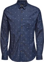 Only & Sons Overhemd Onsmick Life Ls Stretch Aop Shirt 22020575 Medium Blue Denim Mannen Maat - M