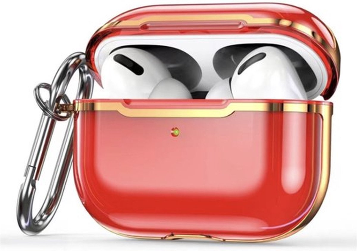 AirPods hoesjes van By Qubix AirPods Pro hoesje - TPU - Split series - Rood + Goud (transparant) Airpods Pro Case Hoesje voor Airpods pro Hoes