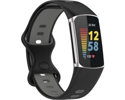 By Qubix - Compatible Fitbit bandje - Geschikt voor Fitbit Charge 5 - Fitbit Charge 6 Sportbandje met dubbele lus - Zwart / grijs - Tweekleurig - Maat: L - Horlogeband - smartwatchbandje