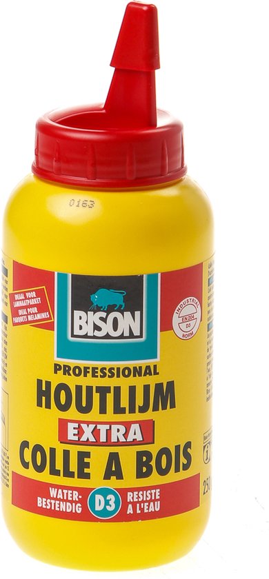 Bison Houtlijm extra 250 gram - hoogwaardige, waterbestendige witte houtlijm, droogt transparant op, oplosmiddelvrij, overschilderbaar, D3, sterker dan hout