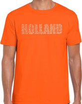 Glitter Holland t-shirt oranje rhinestone steentjes voor heren Nederland supporter EK/ WK XL