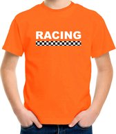Racing coureur supporter / finish vlag t-shirt oranje voor kinderen - race autosport / motorsport thema / race supporter / finish vlag 146/152