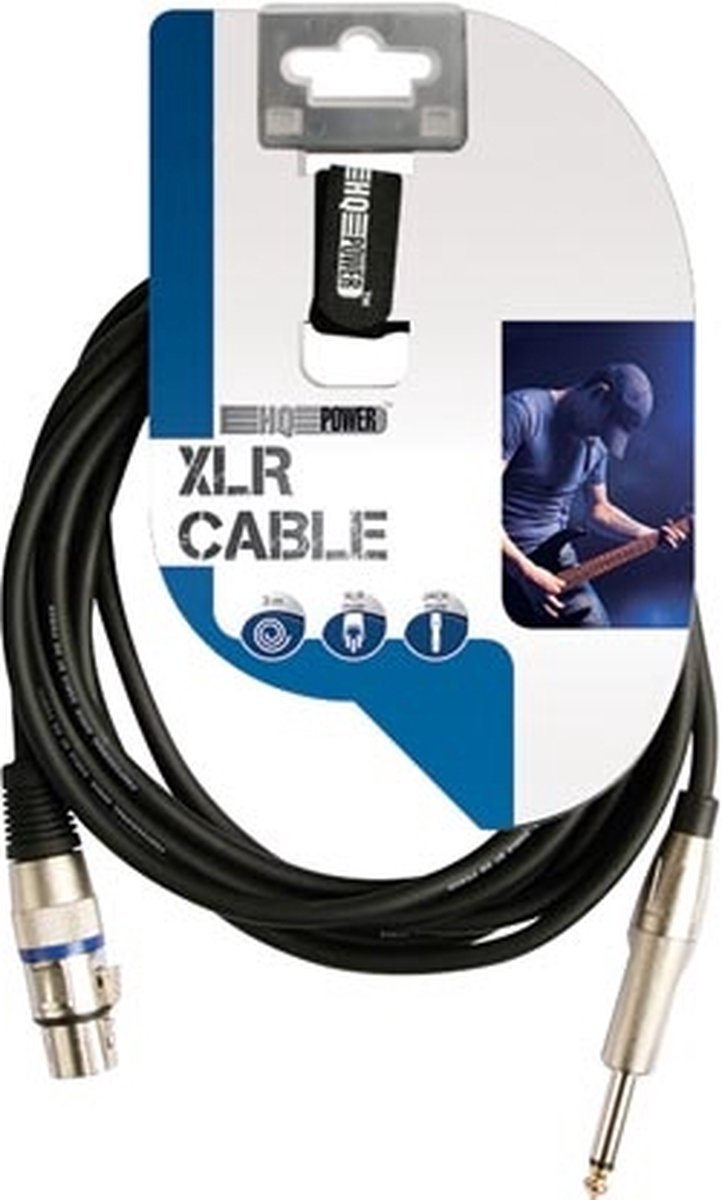 HQ-Power XLR-jack kabel, 1 x XLR vrouwelijk, 1 x jack 6.35 mm mannelijk, mono, 3 m, perfect voor geluidsoverdracht