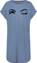 Hunkemöller Dames Nachtmode Nachthemd ronde hals  - Blauw - maat M/L