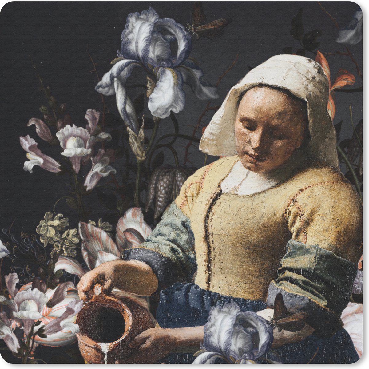 Muismat 20x20 cm - Mousepad Melkmeisje - Johannes Vermeer - Bloemen - Muismatten