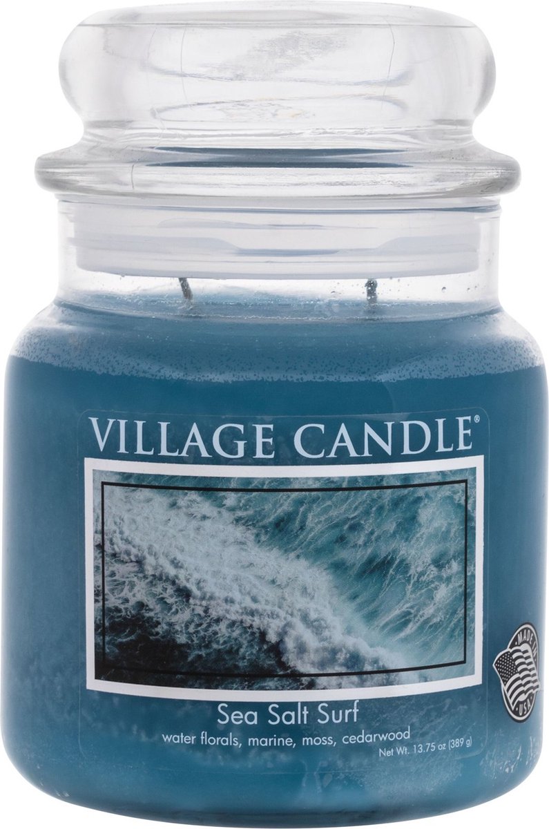 Village Candle Medium Jar Sea Salt Surf - Geurkaars - fris -zee