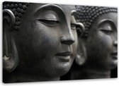 Trend24 - Canvas Schilderij - Boeddha-Figuren - Schilderijen - Oosters - 90x60x2 cm - Grijs