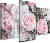 Trend24 - Canvas Schilderij - Roze Rozen - Drieluik - Bloemen - 150x100x2 cm - Roze