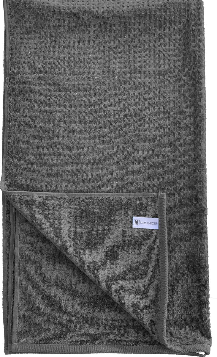 HOMELEVEL Badstof handdoek Antraciet 100cm x 50cm 100% katoen Piquee Look - Antraciet