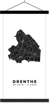 Posterhanger incl. Poster 40x80 cm - Schoolplaat - Drenthe - Wegenkaart Nederland - Wit - Textielposter - Zwarte latten