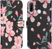 iMoshion Design Softcase Book Case Huawei P30 Lite hoesje - Blossom Watercolor Black