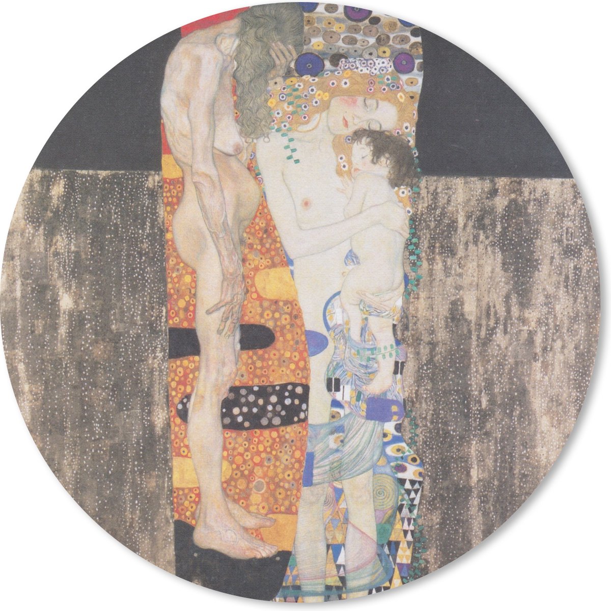 Muismat rond 30x30 cm - Mousepad De drie levensfasen van de vrouw - schilderij van Gustav Klimt - Ronde muismatten