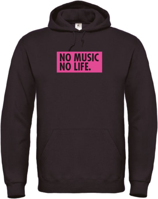 Hoodie Zwart XXL - no music no life - roze - soBAD. | Hoodie unisex | Hoodie man | Hoodie dames | Muziek