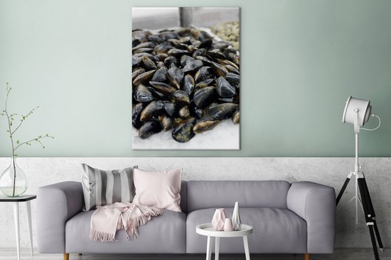 Canvas Schilderij Mosselen als zeevruchten - 90x120 cm - Wanddecoratie