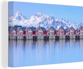 Tableau sur toile Maisons de pêcheurs typiques sur la côte norvégienne en Scandinavie - 120x80 cm - Décoration murale