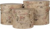 Clayre & Eef Boîte à chapeaux set de 3 Ø 23x20 cm Beige Rose Carton Fleurs Boîte de rangement