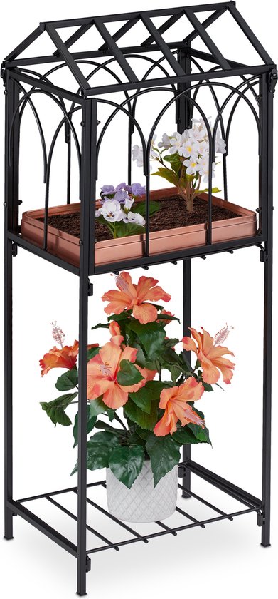Relaxdays Plantenrek metaal - antiek design - plantenstandaard - bloemenrek  - balkon zwart | bol.com