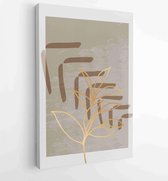 Botanische en gouden lijn muur kunst vector set. Earth tone boho gebladerte lijntekeningen tekenen met abstracte vorm. 2 - Moderne schilderijen – Verticaal – 1827852725 - 115*75 Ve