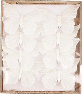 Decoratieve vlinders wit met glitters - clip systeem - 10.5x6.5cm -Kerstversiering/woondecoratie/bruiloft versiering  - 8 stuks