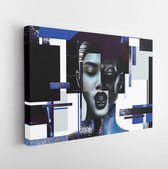 Lichaamskunst, make-up, concept. Compositie van vrouwenportretten met zwarte en blauwe lichaamskunst - Modern Art Canvas - Horizontaal - 1340815754 - 115*75 Horizontal