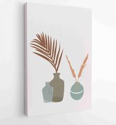 Earth tone boho gebladerte lijntekeningen tekenen met abstracte vorm. Abstract Plant Art-ontwerp voor print, omslag, behang, minimale en natuurlijke kunst aan de muur. 1 - Moderne